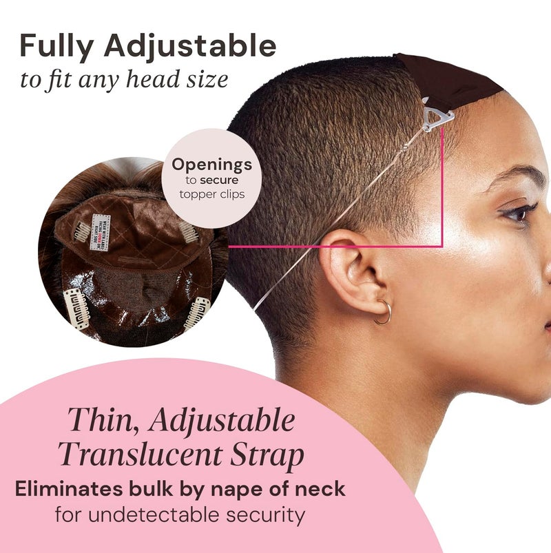 MILANO COLLECTION Glueless Top Grip for Hair Topper & Wiglets, Adjustable Translucent Strap with Side Openings, Top Headband for Your Wig or Topper, Includes Clips, Brown, Small - Image 3